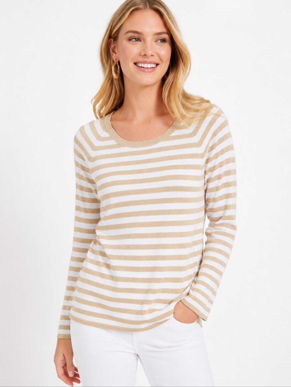 Lilly Pulitzer Metallic Gold Stripe Knit Sweater Top Size Large